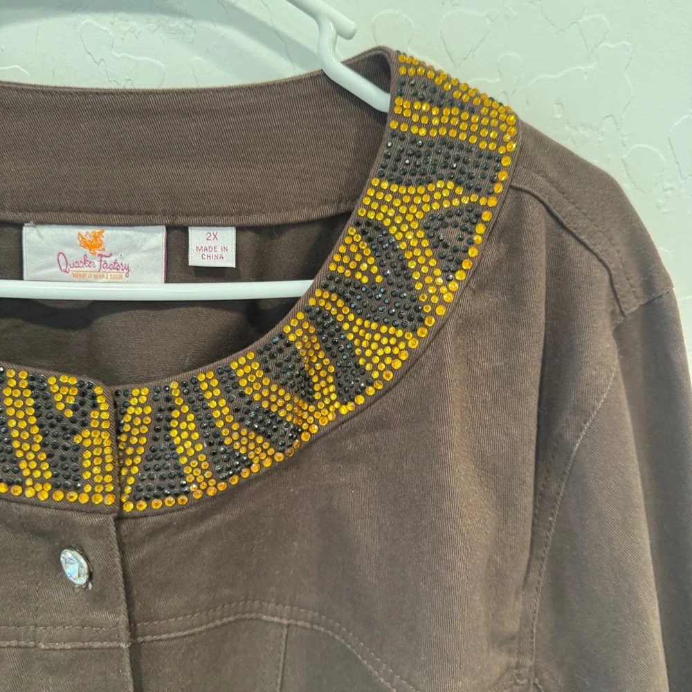 Quacker Factory Rhinestone Jacket Womens 2x Gems Long Sleeves Artsy Art to Wear